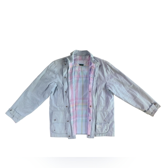 Vintage Lauren Ralph Lauren Oiled Linen Jacket w/ Pastel Plaid Lining - Petite S - Picture 2 of 8